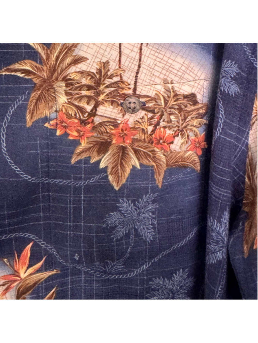 Campia Moda Hawaiian Aloha Shirt Men’s Large Blue Tropical Palm Tree Floral Camp - Picture 5 of 7
